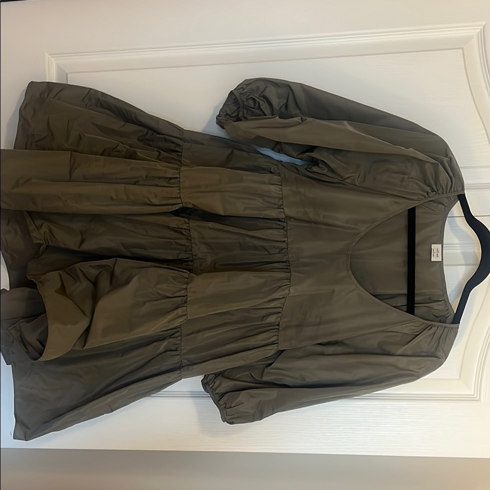 Olive Green Puff Sleeve Dress